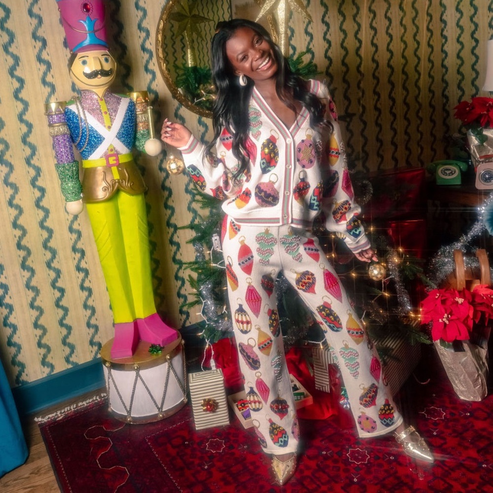 QUEEN OF SPARKLES Colorful Ornament Straight Leg Pants